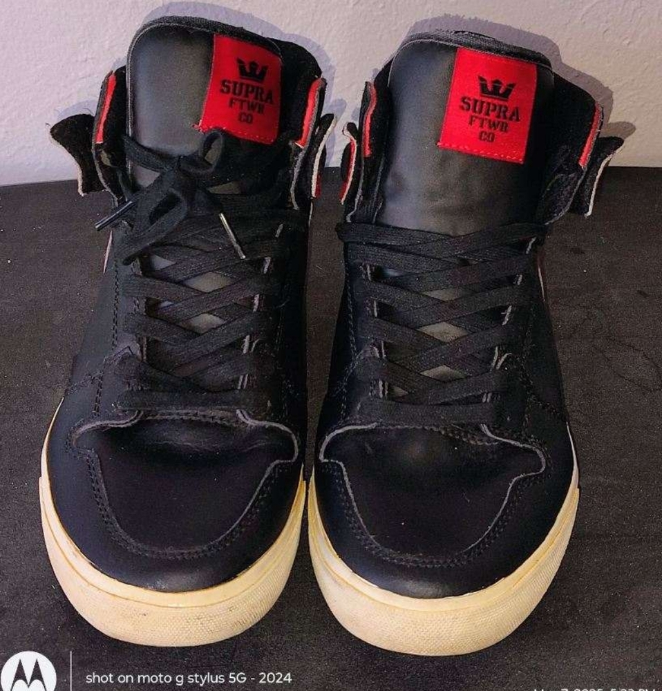 Supra Black and Red High-Top Sneakers